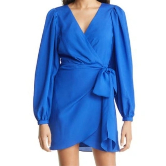 ONE33 Social Cobalt Blue Wrap Effect Crepe de Chine Mini Dress 6 - Picture 1 of 7
